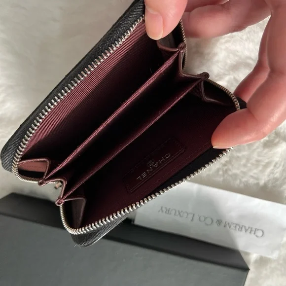NEW🖤REV Chanel Classic Black Zipped Caviar Card Holder Wallet silver hardware. - Picture 7 of 7